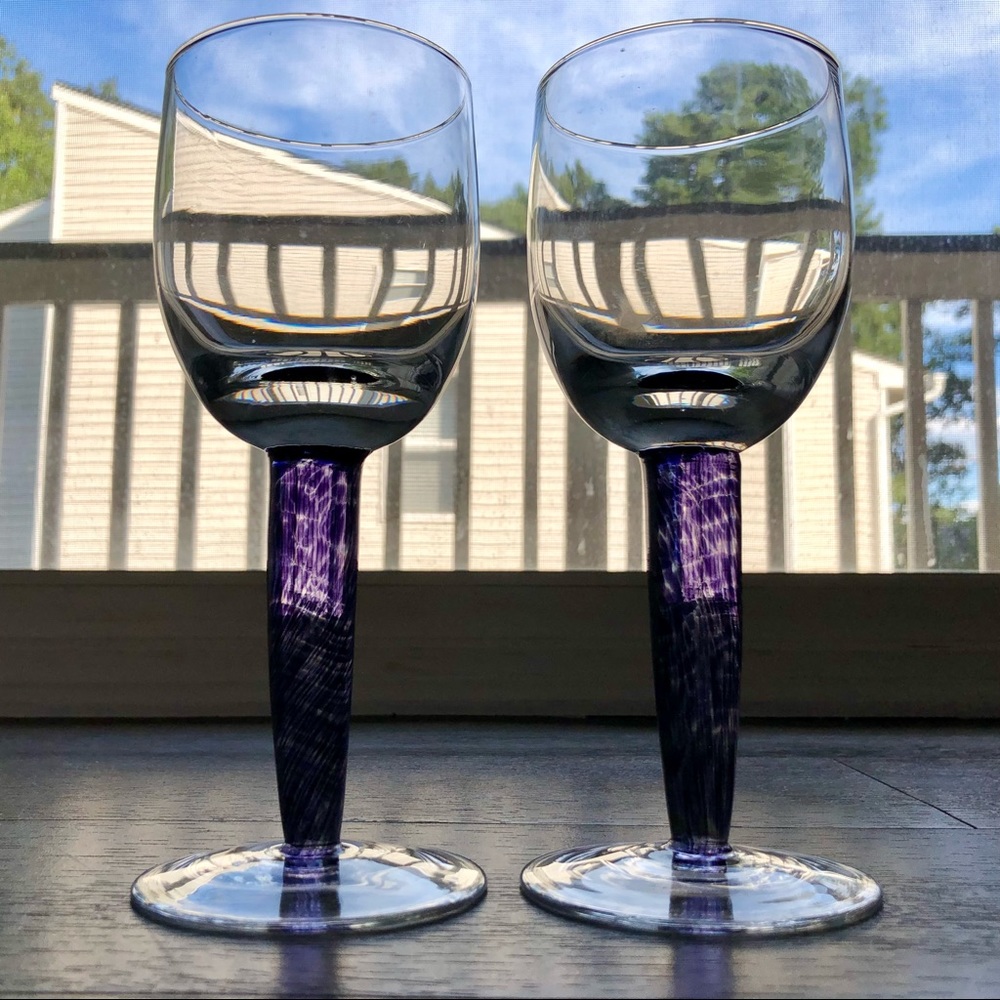 Clear Wine Glasses / Goblets with Purple Stems